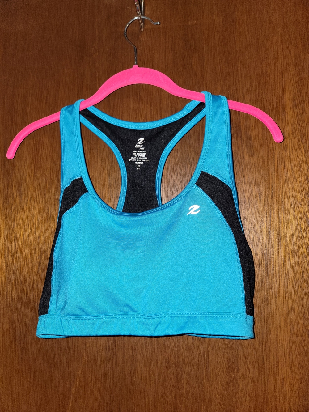Women’s Energy Zone Teal and Black Racerback Sports Bra XL Padded Tank Turquoise